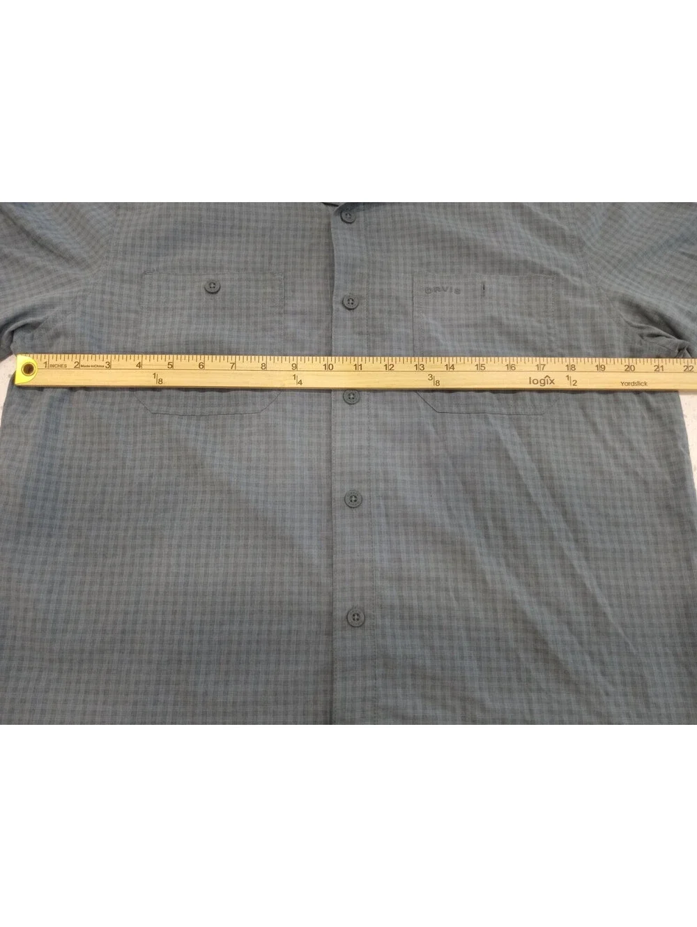 Orvis Shirt Mens Medium Muted Blue Green Micro Check Short Sleeve Button Down M